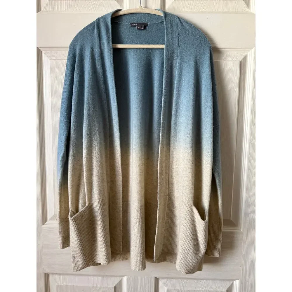 Vince Ombré Blue Cream Wool Cashmere Cocoon Cardigan Small Oversized Lagenlook